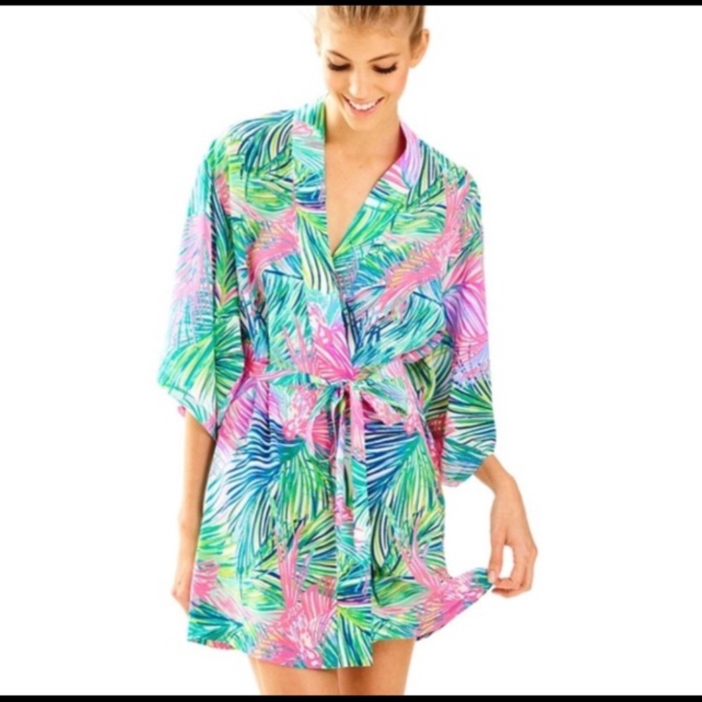 NWT, Lilly Pulitzer Silk Robe L/XL, Scarlet Macaw